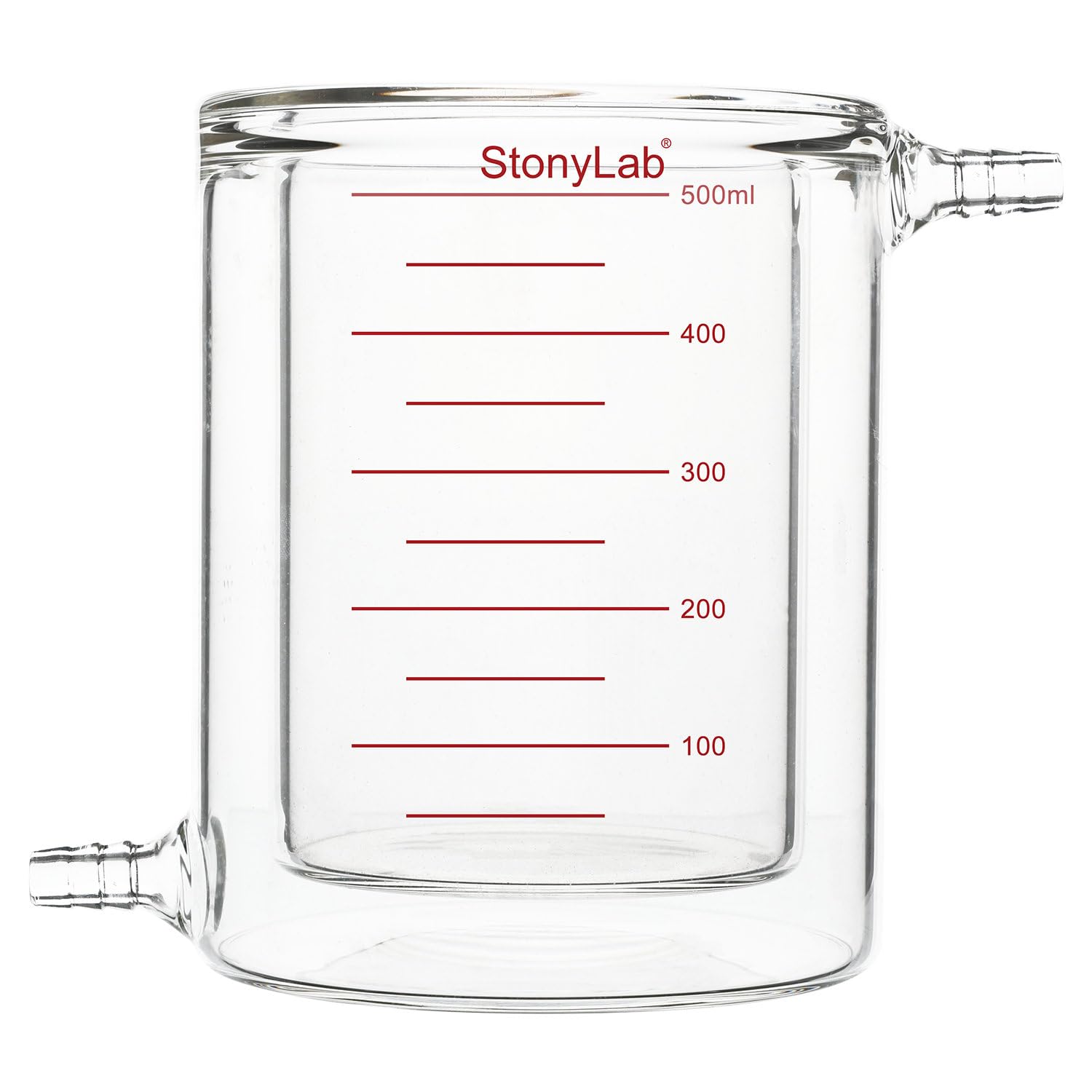 stonylab Glass Jacketed Beaker, 1 Pack Borosilicate Glass Graduated Beaker Flat-Bottom Double-Layer Lab Reaction Beaker, 500 ml