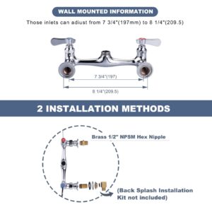 iVIGA Commercial Sink Faucet with 8” Swivel Spout, 8" Center Wall Mount Kitchen Faucet, Dual Handles Brass Utility Sink Faucet for Laundry Room Restaurant Compartment Sink, Polish Chrome