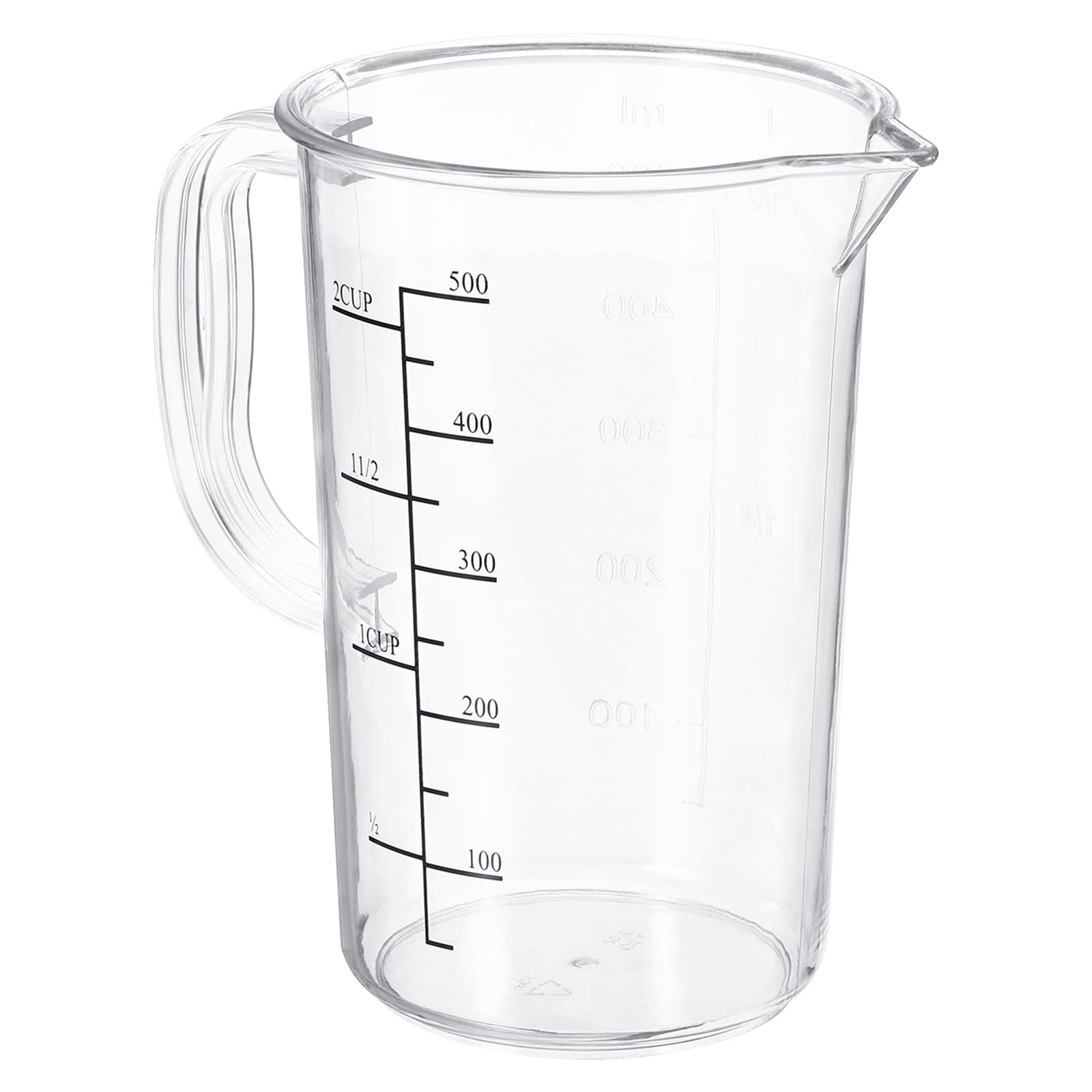 PATIKIL Graduated Beaker, 500ml PC Plastic Liquid Measuring Cup Double Sided Graduations with Handle and Spout for Lab Kitchen Home