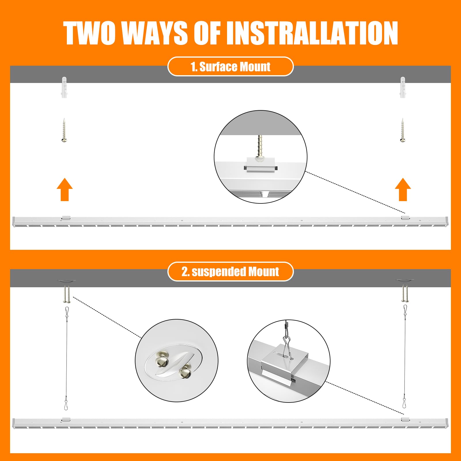 FAITHSAIL 8FT LED Shop Lights with Reflector, Linkable 96'' LED Strip Light, 110W 13200LM [8 Fluorescent Equiv] 5000K, 8 Foot Warehouse Garage Light Fixture, 3000KW*5/Year(5Hrs/Day), 1 Pack