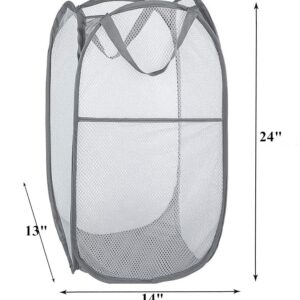 Portable Mesh Popup Laundry Hamper with Durable Handles, Folding Pop-Up Clothes Hampers Collapsible for Storage, Travel Cloth Basket Great for Home Kids Room, College Dorm, Travel (Grey)