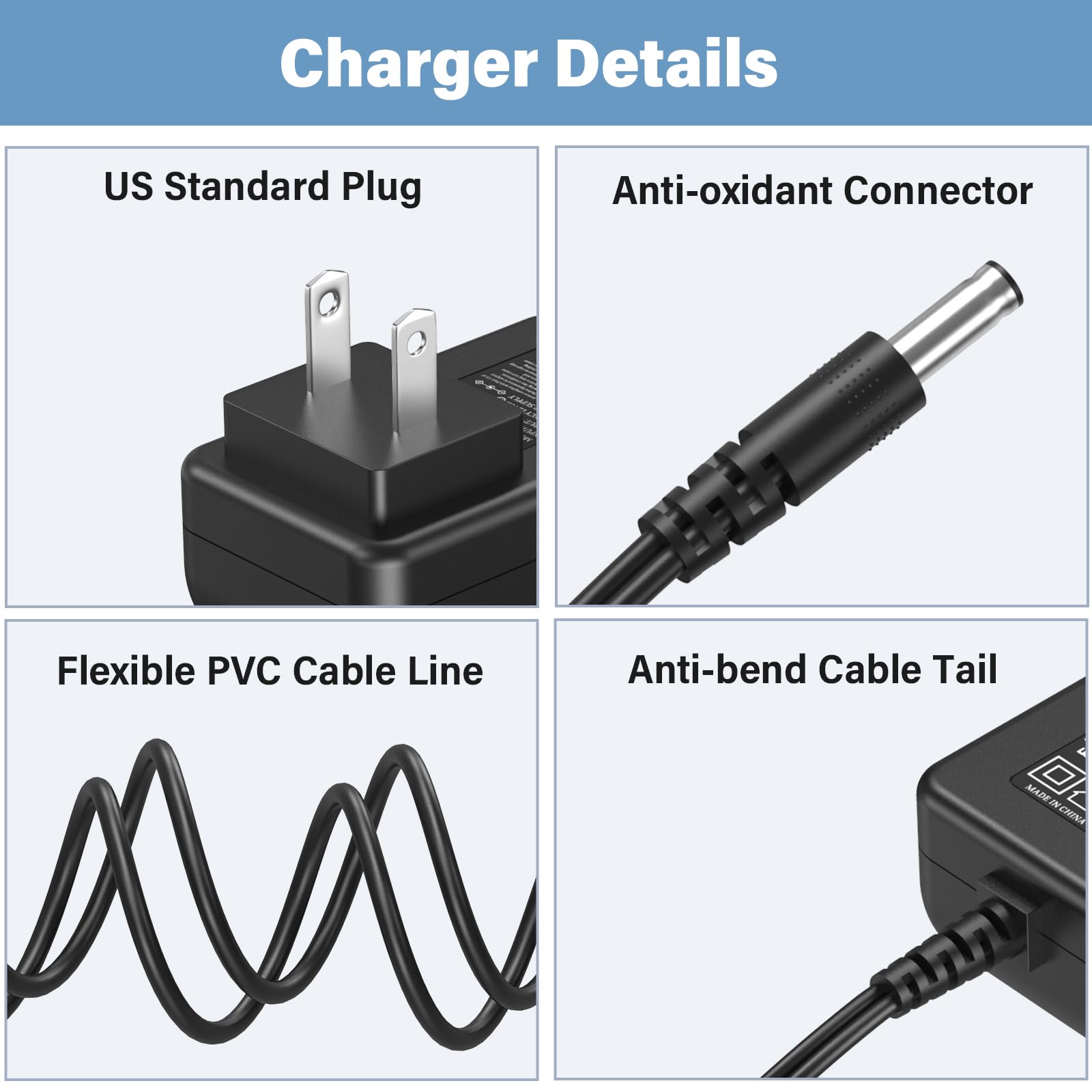 UL Power Cord Fit for Shark VACMOP VM200 VM200C VM20026 UM200 UM205 VC205 Cordless Hard Floor Vacuum Mop Charger Power Adapter Replacement