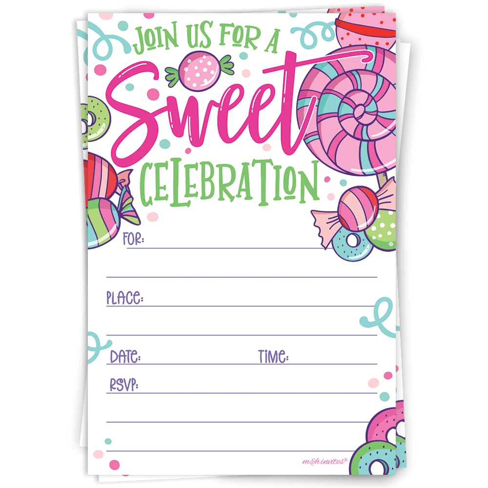 Sweets Candy Invitations With Envelopes (20 Count) - Sweet Celebration Birthday Invites