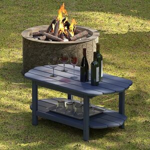 MINPINSER 2 Tier Patio Table-Outdoor Coffee Table Adirondack Deck Table HDPE Pool Side Table, Blue