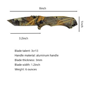 JUNZHIZHE Camouflage Folding Knife,Square Blade Folding Knife,3.2-inch Camouflage Tactical Pocket Knife - EDC Outdoor Camping and Hunting Tools,Father's Day Gift（2Pack）