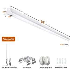 FAITHSAIL Linkable 8FT LED Shop Light, 110W, 12000 LM [Eqv.350W Fluorescent] 5000K, 8 Foot LED Fixture for Garage, Warehouse, Energy Saving Upto 2500KW*5/Y(5Hrs/Day)-Hang & Flush Mount, White, 1 Pack