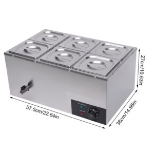 Countertop Steam Table Food Warmer Stainless Steel Commercial Buffet Warmer 6-Pan 600W Portable Electric Food Warmer Steam Table 19.2Qt(18L) for Restaurants, Catering, Buffets