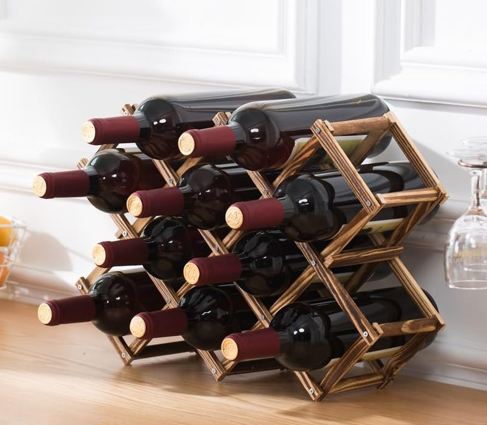 LoongZDD Freestanding Stackable Wine Rack Organizer for Countertop and Cabinets with Foldable Design and Scratch-Resistant Protector