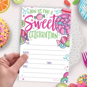 Sweets Candy Invitations With Envelopes (20 Count) - Sweet Celebration Birthday Invites