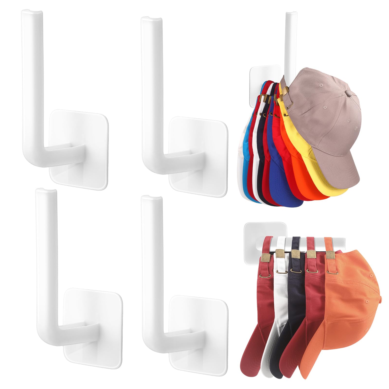 Letohoumia Hat Hooks for Wall, 4 Pcs Adhesive Hat Hangers Organizer Holder for Closet/Door, Multi-Purpose Strong Hook Rack Can Hold More Than 10 Hats Black