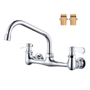 iviga commercial sink faucet with 8” swivel spout, 8" center wall mount kitchen faucet, dual handles brass utility sink faucet for laundry room restaurant compartment sink, polish chrome