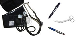 nk442-5 piece nurse kit set - sprague rapport stethoscope and aneroid sphygmomanometer manual blood pressure set, reusable penlight, chart pen, and 5.5" lister bandage scissors