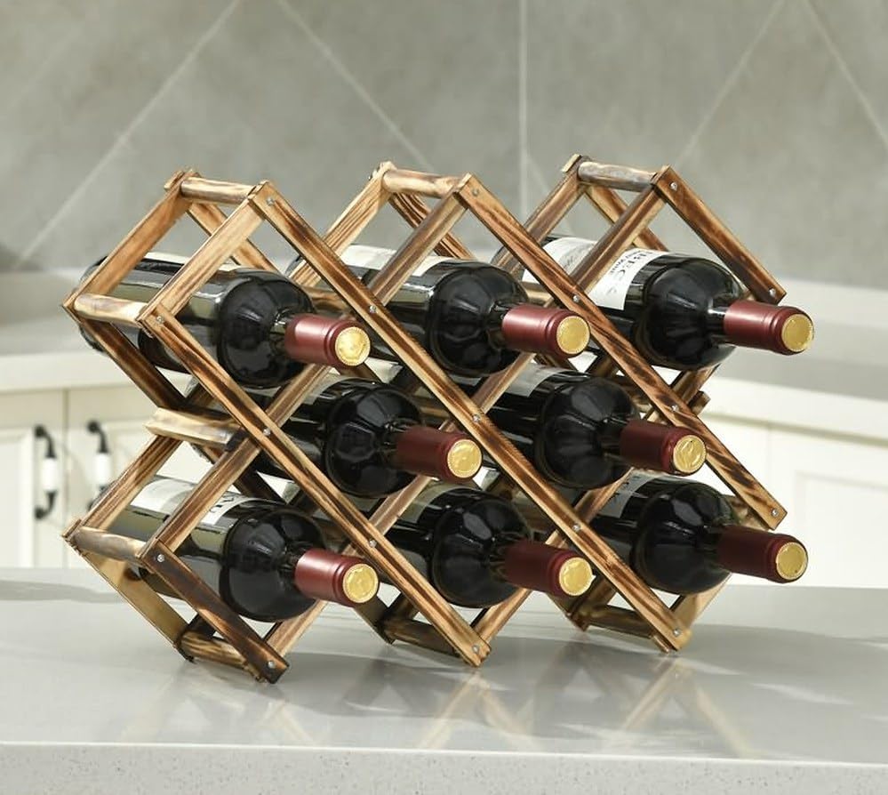 LoongZDD Freestanding Stackable Wine Rack Organizer for Countertop and Cabinets with Foldable Design and Scratch-Resistant Protector