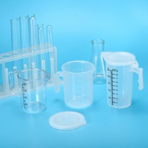 PATIKIL Graduated Beaker, 500ml PP Plastic Liquid Measuring Cup Double Sided Graduations with Handle Lid and Spout for Lab Kitchen Home