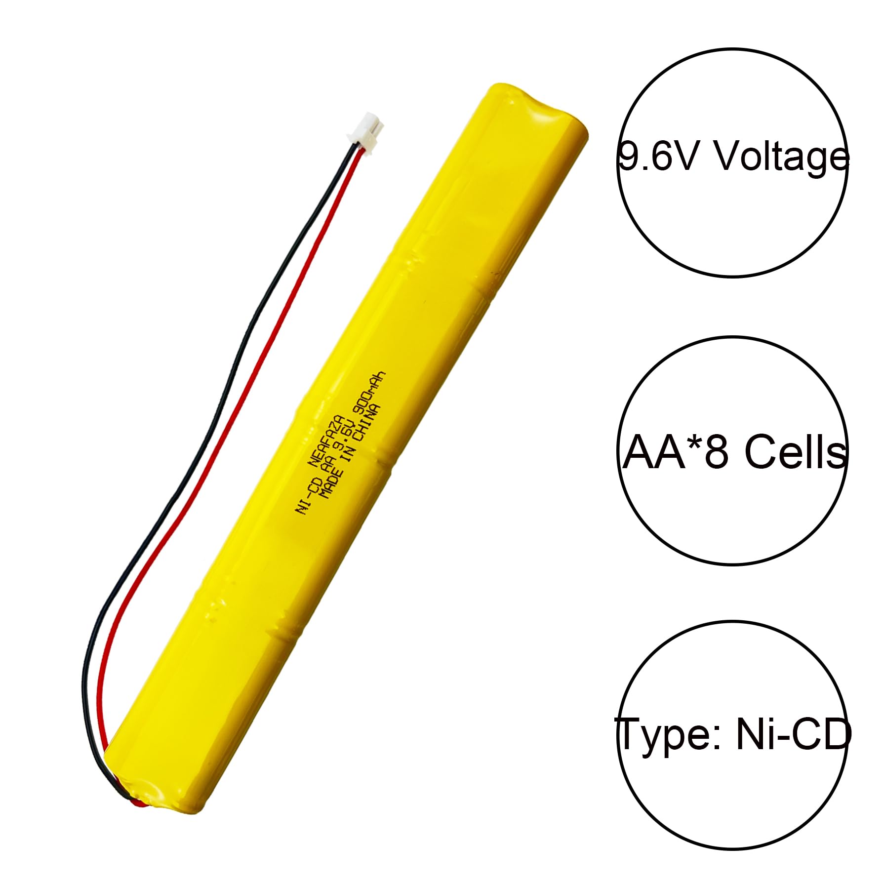 NEAFAZA BBAT0043A Ni-Cd 9.6V 900mAh Emergency Light Lighting Fixture Battery Compatible with ELBB003 ELB-B003 ELB-B004 ELBB004 OSI OSA228 DANTONA CUSTOM-306-U BBAT0044A BAA-96 (1 Pack)