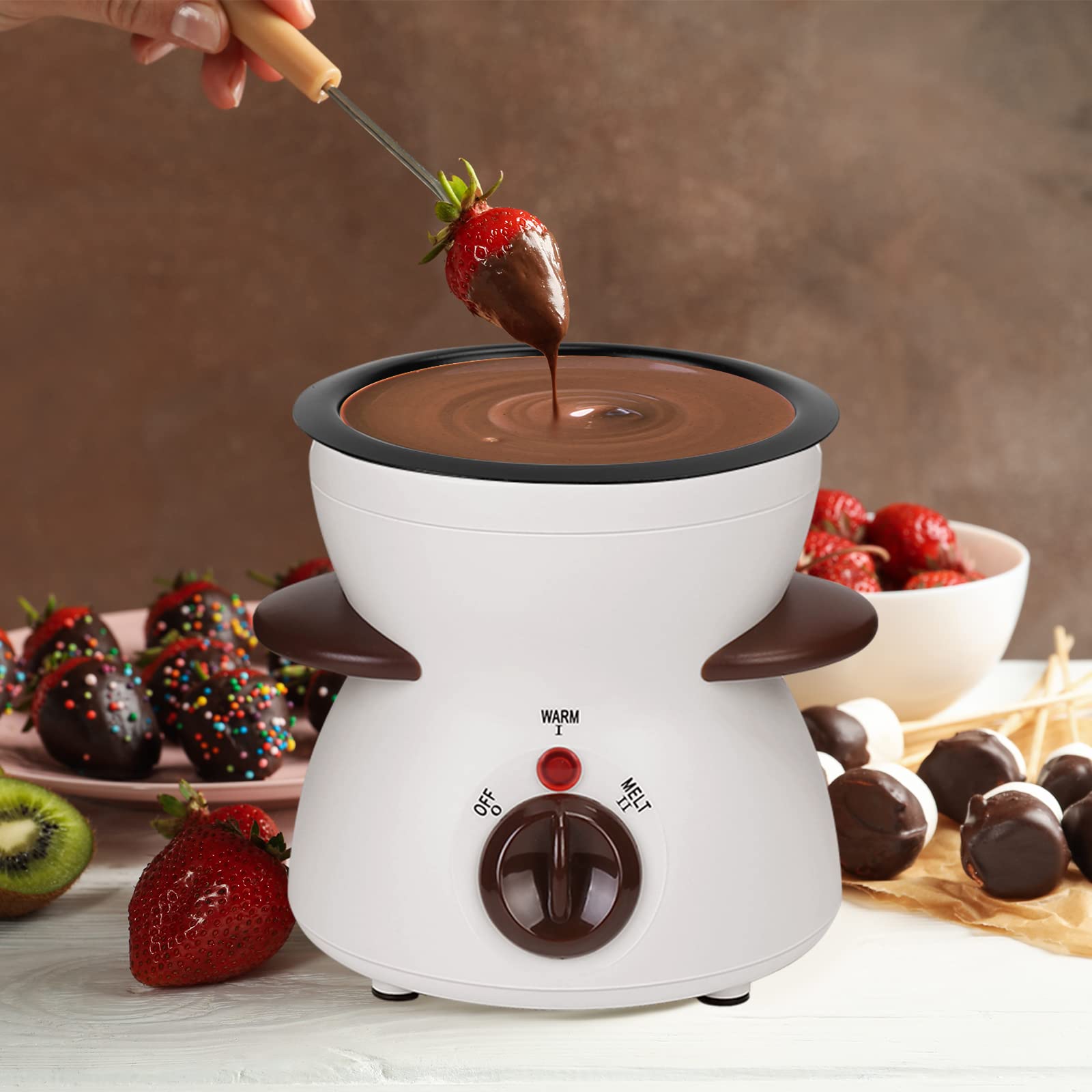 OFFKITSLY Fondue Pot Set, Mini Electric Fondue Pot Set for Melting Chocolate Cheese, Chocolate Meting Pot fondue maker Machine with Dipping Forks For Holiday Birthday Party Gift-White