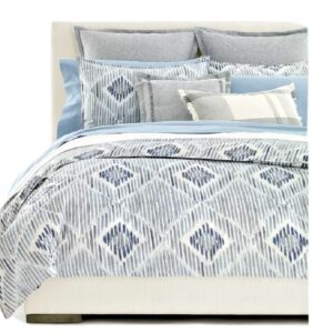 Lauren Ralph Lauren Austen Diamond Graphic Blue Grey Full Queen 3 pc Duvet Cover Set Shams (Queen (U.S. Standard))