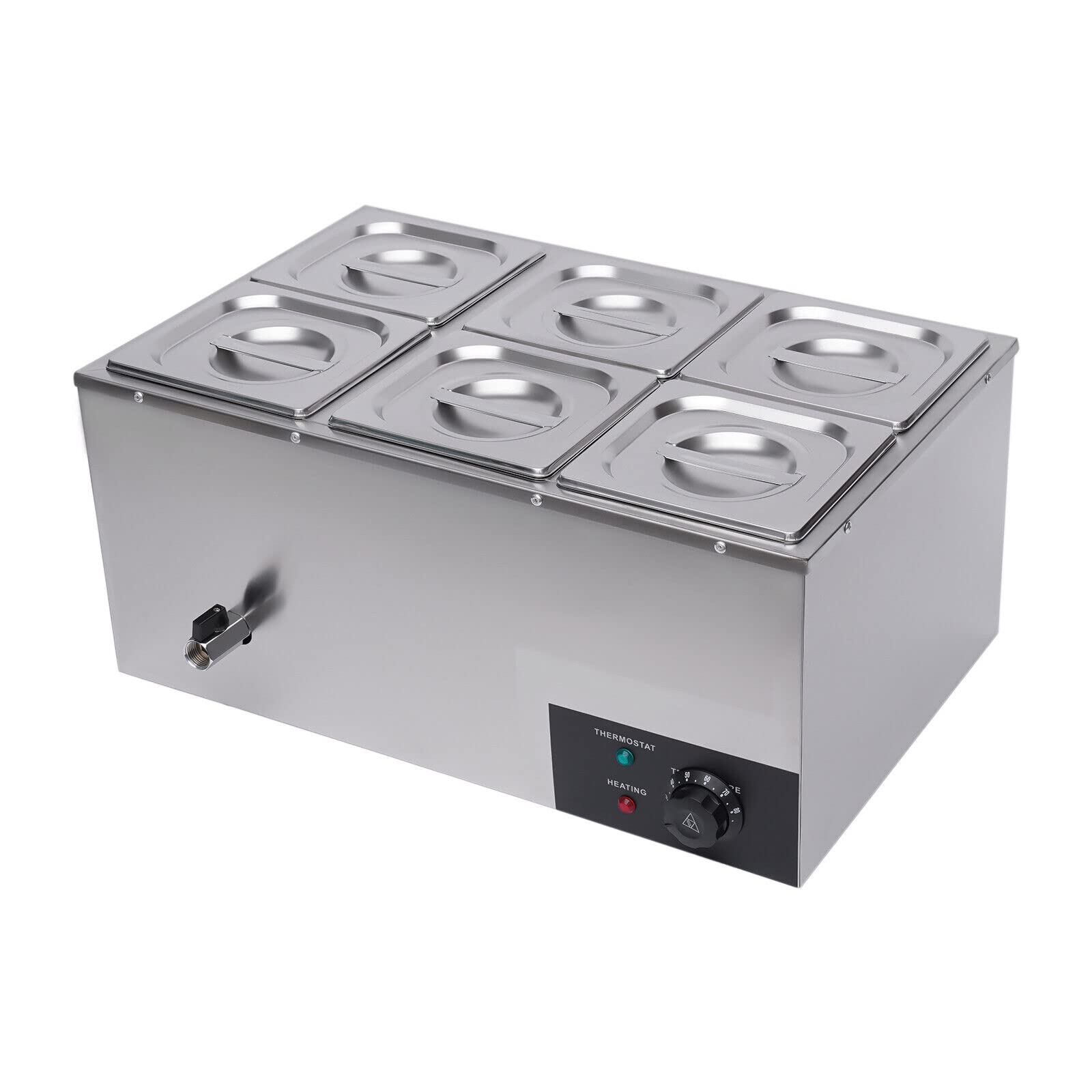 Countertop Steam Table Food Warmer Stainless Steel Commercial Buffet Warmer 6-Pan 600W Portable Electric Food Warmer Steam Table 19.2Qt(18L) for Restaurants, Catering, Buffets