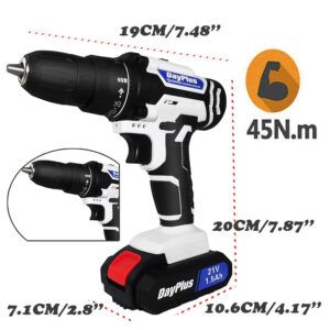 21V Cordless Power Drill Set 1/2'' Keyless Metal Chuck, Battery Electric Drill with Fast Charger, 25+1 Torque Setting Portable Power Driven Electric Drill Kit, 2 Variable Speed & LED Worklight