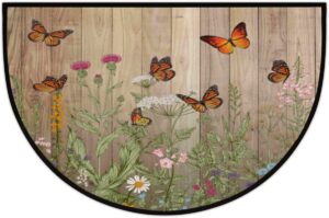 nichpedr welcome half round door mat flower daisy floral butterfly entrance way rugs doormats soft non-slip washable bath rugs floor mats for home bathroom indoor outdoor 18x30 inch