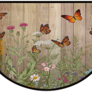 Nichpedr Welcome Half Round Door Mat Flower Daisy Floral Butterfly Entrance Way Rugs Doormats Soft Non-Slip Washable Bath Rugs Floor Mats for Home Bathroom Indoor Outdoor 18x30 Inch