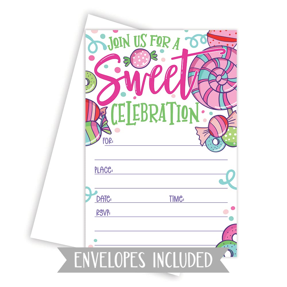 Sweets Candy Invitations With Envelopes (20 Count) - Sweet Celebration Birthday Invites