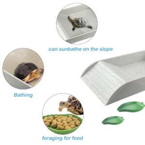 3 PCS Tortoise Food Dish with Ramp and Tortoise Water Bowl,Gray Reptile Water Bowl,Reptile Water Dish Amphibians Habitat,Reptile Water Bowl for Turtles,Horned Frogs and Lizards