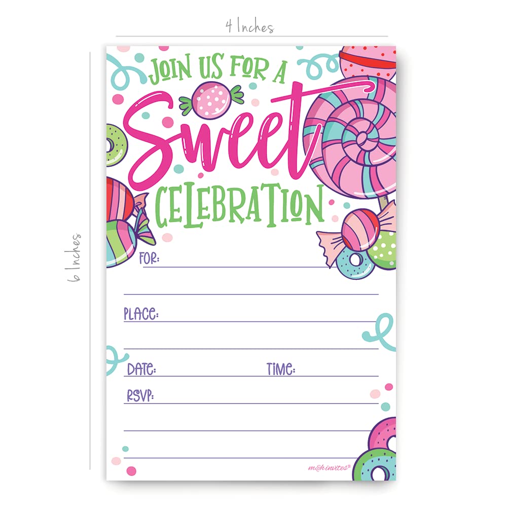 Sweets Candy Invitations With Envelopes (20 Count) - Sweet Celebration Birthday Invites