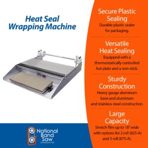 National Band Saw Heat Seal 625A Wrapping Machine - Plastic Bag Sealer Heat Seal with Stainless Steel Wrapping Surface, Heat Sealer Machine with Large Rubber, 6” x 15” Thermostatic Hot Plate, 115V