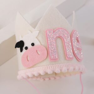 Cowgirl 1st Birthday Crown for Girls - Farm Party Decorations, Western Hat, Holy Cow I Am One Decor, Pink