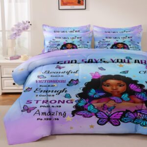 CKOU CCOO Black Girl Magic Comforter Set Twin for Kids Teens,Black Girl Bedding Set,African American Girl Inspirational Quotes Comforter Set,Black Princess Bed Bedroom Set with 2 Pillowcases