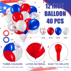 54 Pcs Puerto Rico Party Decorations Set 2 Puerto Rican Flag Banners 10 Puerto Rico Mini Hand Held Flags 40 Blue Red White Confetti Latex Balloons for Patriotic Anniversary Veterans Day