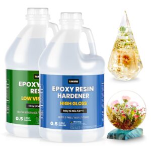 takimo 1 gallon crystal clear resin kit,no bubble & not yellowing epoxy resin for coating, casting, table top,diy, bar top, river tables, resin art, wood with high gloss finish