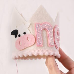 Cowgirl 1st Birthday Crown for Girls - Farm Party Decorations, Western Hat, Holy Cow I Am One Decor, Pink