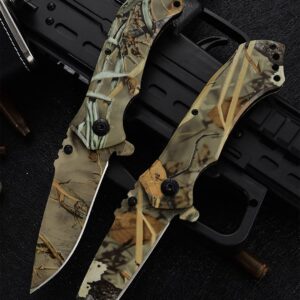 JUNZHIZHE Camouflage Folding Knife,Square Blade Folding Knife,3.2-inch Camouflage Tactical Pocket Knife - EDC Outdoor Camping and Hunting Tools,Father's Day Gift（2Pack）