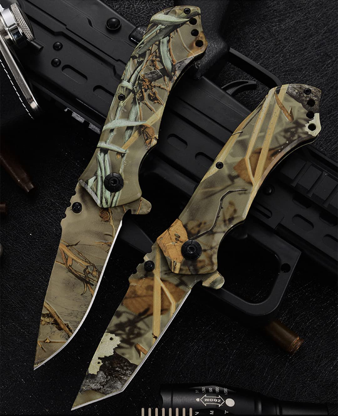 JUNZHIZHE Camouflage Folding Knife,Square Blade Folding Knife,3.2-inch Camouflage Tactical Pocket Knife - EDC Outdoor Camping and Hunting Tools,Father's Day Gift（2Pack）