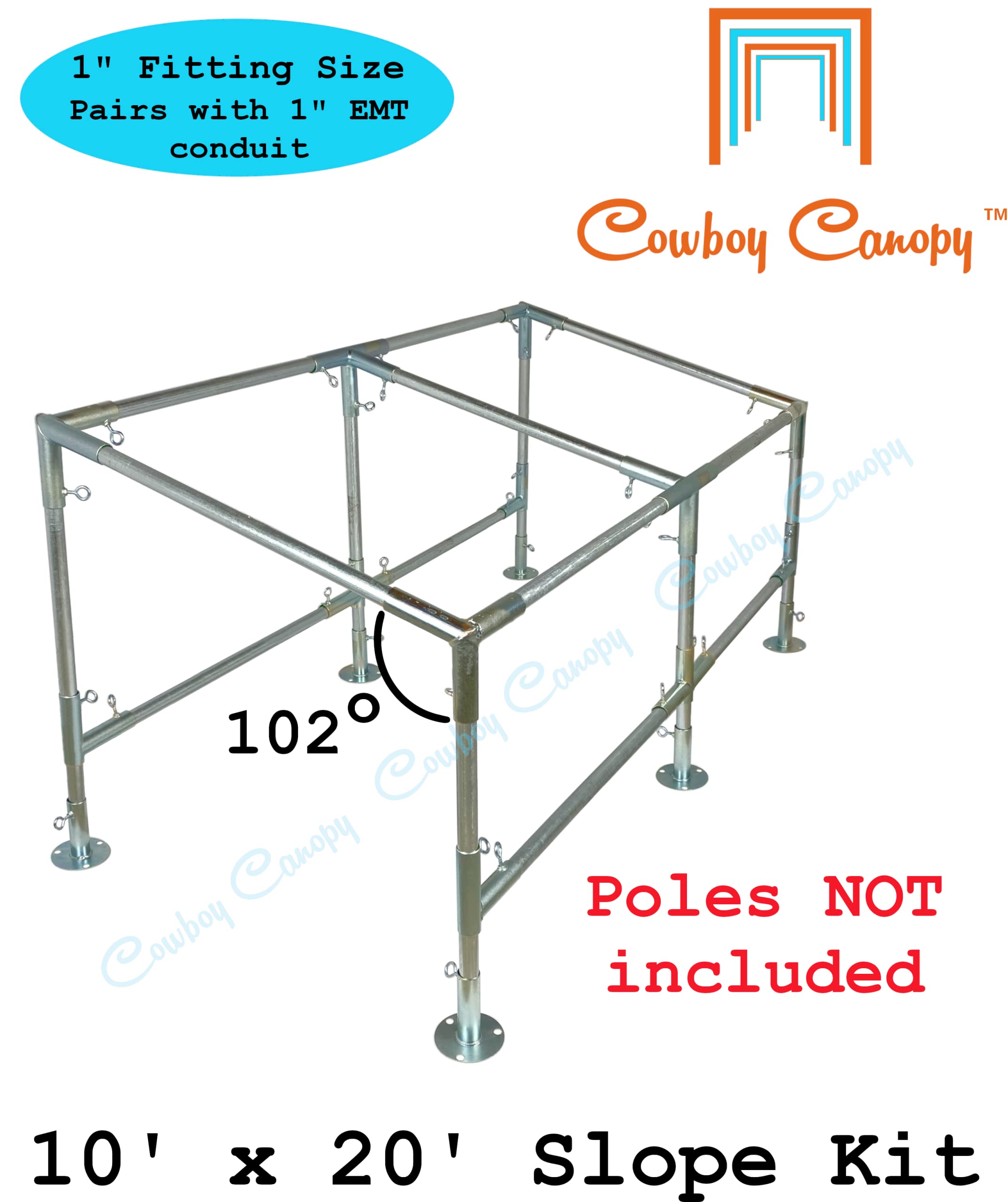 10' x 20' Slope, Lean-to Canopy Fittings Kits, DIY Metal Carport Frame Parts, 1" EMT