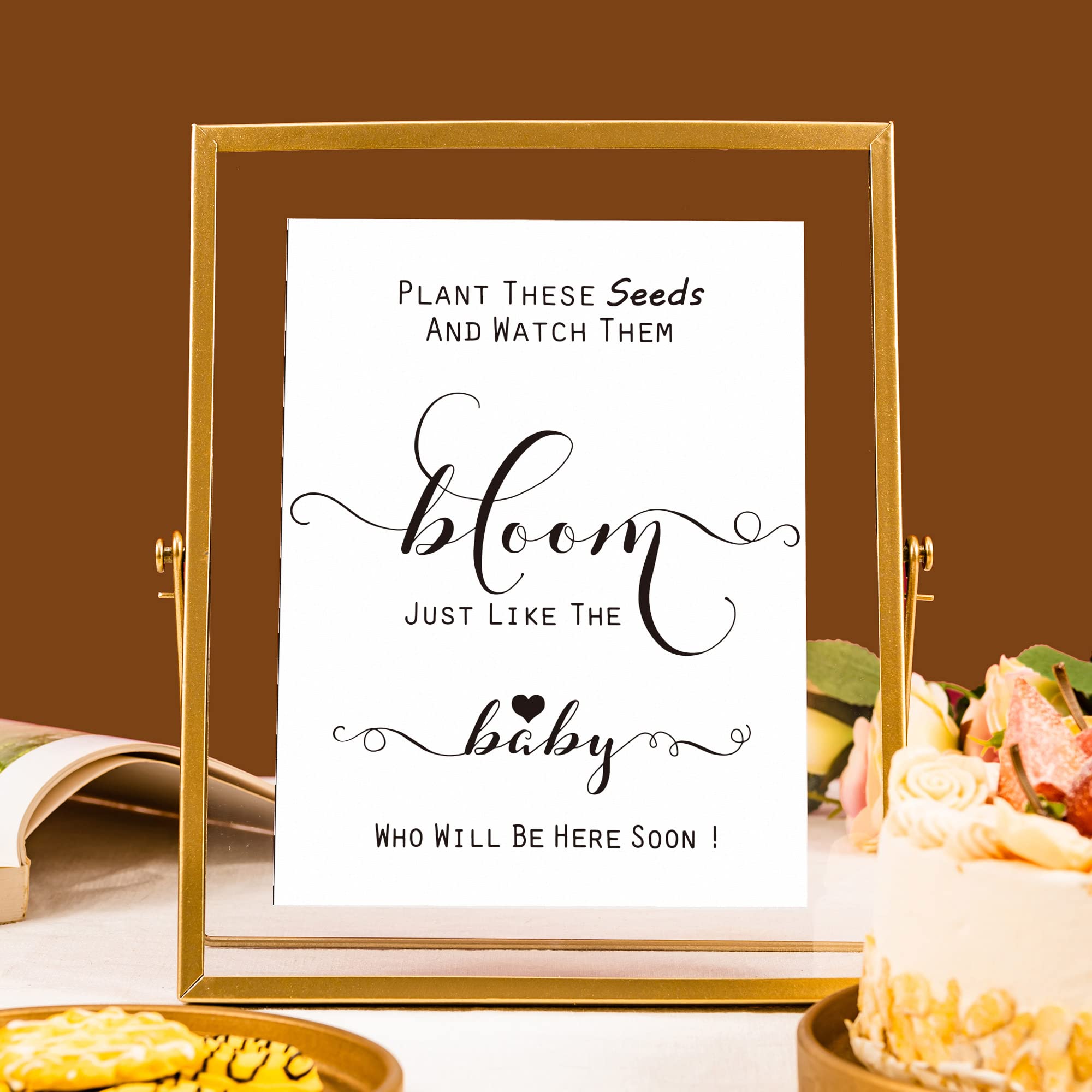 Calculs Baby Bloom Gold Floating Picture Frame Wedding Signs Place Card/Menu Holder 10 x 8 Inches Centerpiece Table Décor for Baby Shower