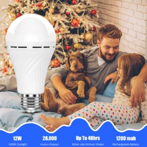 Neporal LITE Emergency Rechargeable Light Bulbs A19, Light Up to 48 hrs, Battery Operated Light Bulb, 5000K E26 LED Bulb, Emergency Lights for Home Power Failure