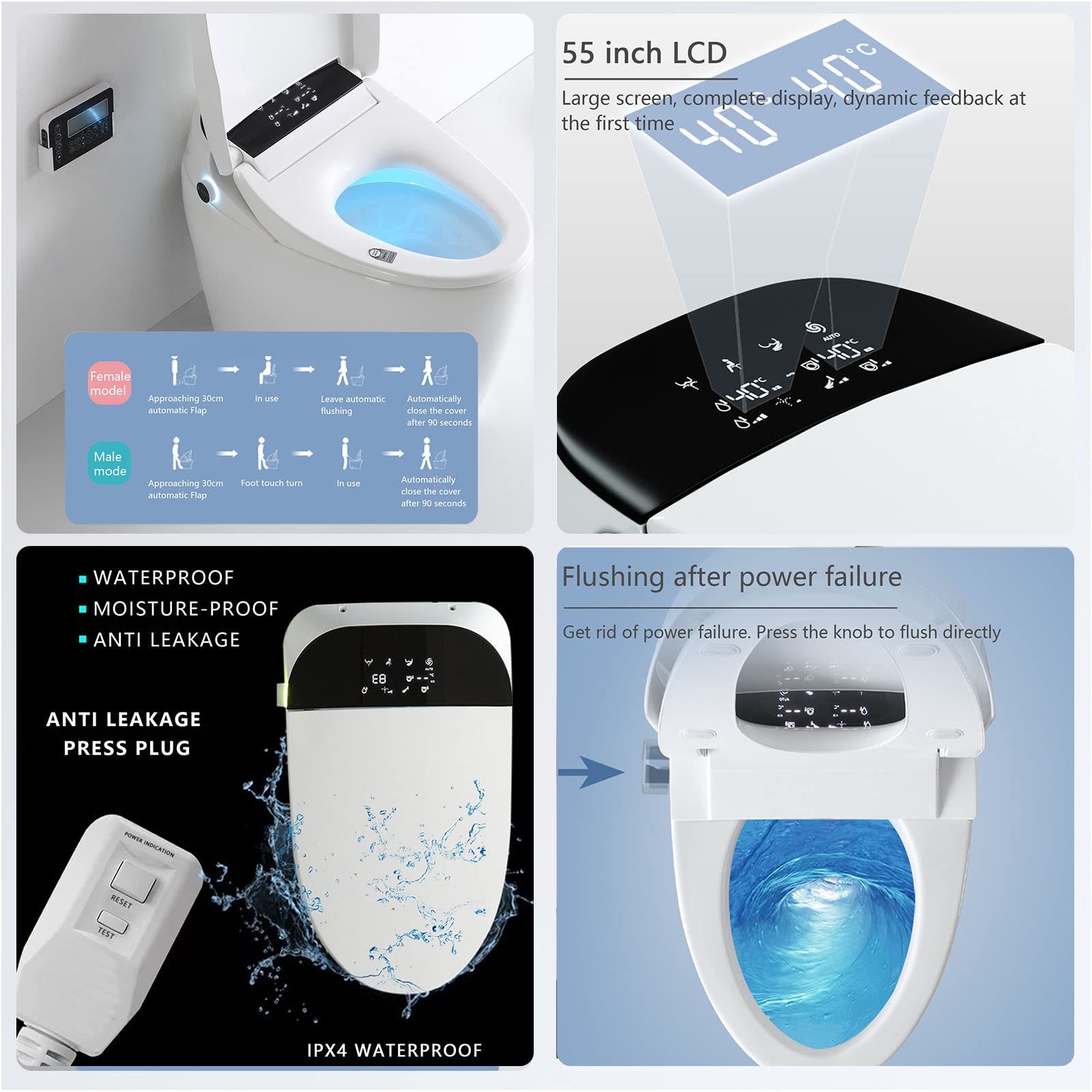 Bidet Toilet Smart Toilets for Bathrooms Modern Toilet with Bidet Built In One Piece Toilet Dual Flush Toilet with Foam Shield, Lubricate Inner Walls, Night Light Illumination (Foam_01)