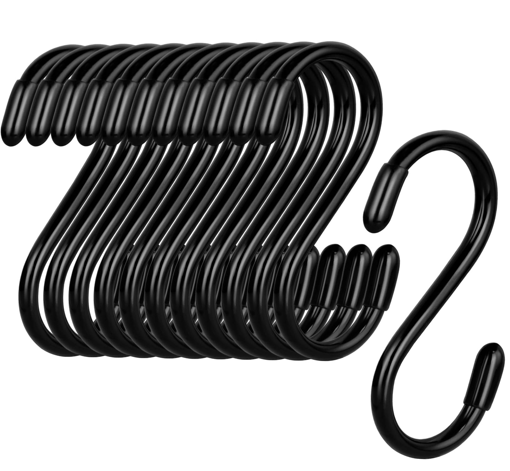 12 Pack S Hooks for Hanging, 3 Inch Vinyl Coated S Hooks Heavy Duty, Steel Metal Black Rubber Coated Closet S Hooks for Hanging Plants Basket Jeans Clothes Bags Jewelry Towels Pot Pan Cups