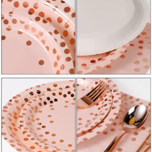 Nkaiso 141 Pieces Pink and Rose Gold Party Supplies, Party Dinnerware Sets Include Paper Plates Napkins Cups Silverware, for Wedding Bridal Shower Engagement Birthday Parties Decoration -20 Serves