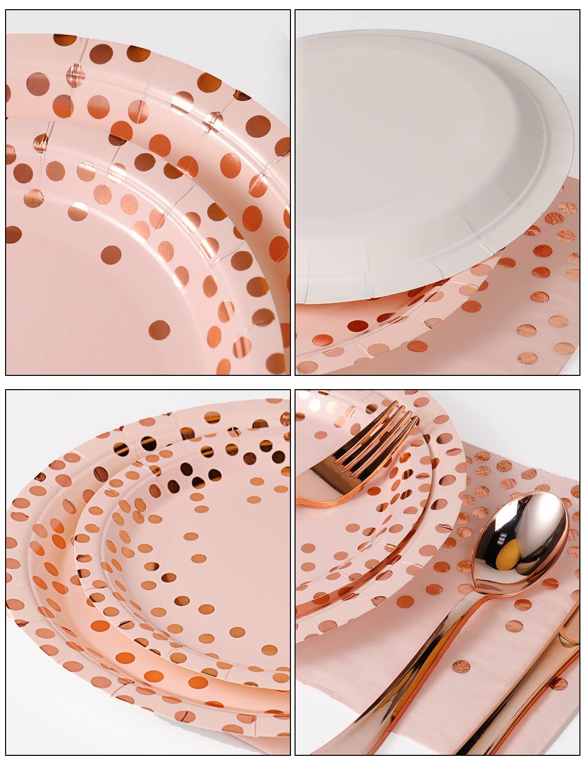 Nkaiso 141 Pieces Pink and Rose Gold Party Supplies, Party Dinnerware Sets Include Paper Plates Napkins Cups Silverware, for Wedding Bridal Shower Engagement Birthday Parties Decoration -20 Serves