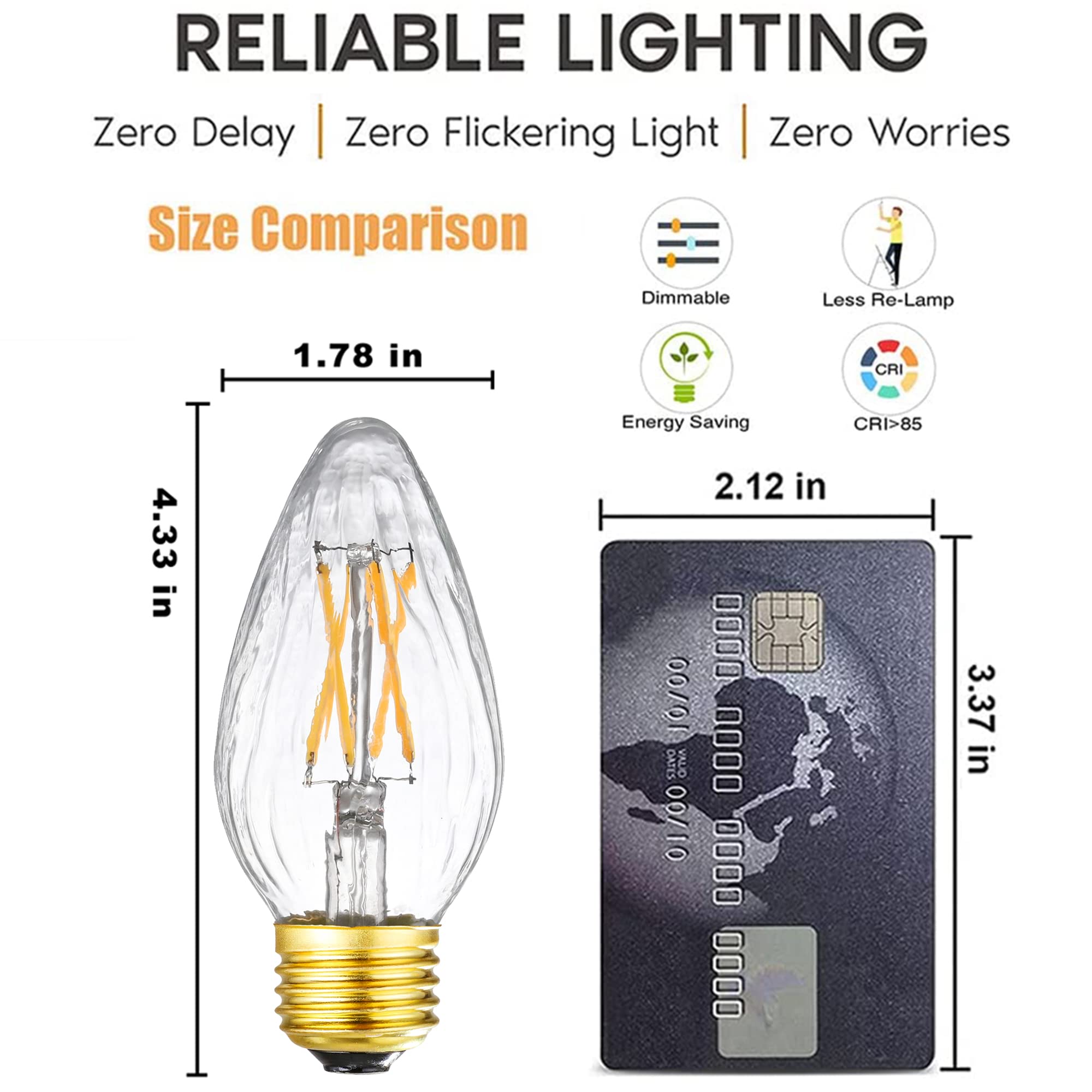 Leools Dimmable E26 led Bulb 6W Equal 60 watt Vintage LED Edison Bulb AC120V 3000K Soft White F15 LED Bulb for Ceiling Fan Light Bulbs,Pendant Bulb and Chandeliers Light Bulb 600LM Clear Medium 6Pack