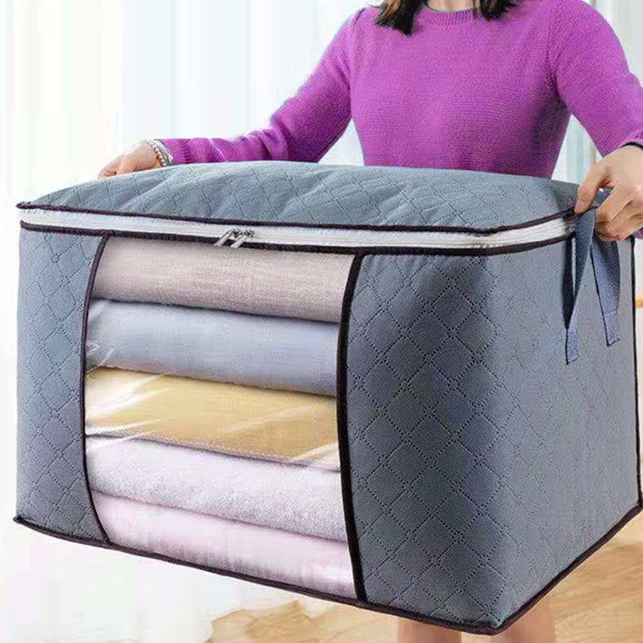 3PCS 130L Blanket Storage Bags, Large Capacity Closet Organizers and Storage with Reinforced Handle, Storage Bag Organizer for Clothes,Comforters, Blankets, Bedding