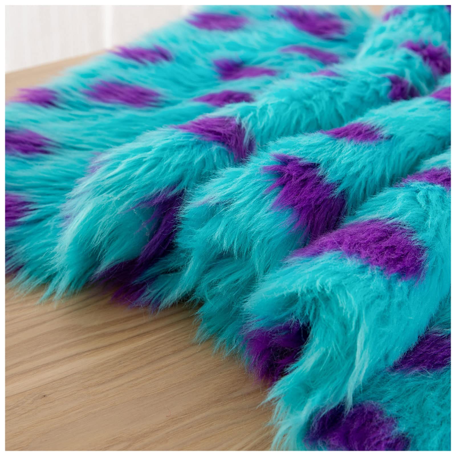 Blue and Purple Monsters Print Fabric with Wave Soft Low Pile Faux Fur 63" Width - Sold by The Yard for DIY Halloween Winter Costume Gnome Beard Miniature Dolls Costume Rugs Mat