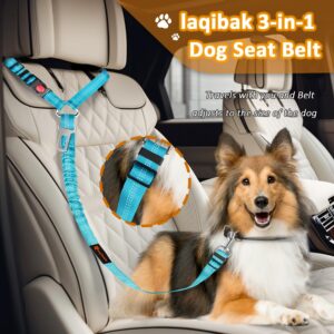 Removable Dog Seat Belt Harness for Car, 3 in 1 Pet Dog Car Seatbelt Leash, Retractable Restraint Secures to Vehicle Headrest & Adjustable Reflective Bungee Dog Seatbelt Tether with Poop Bag