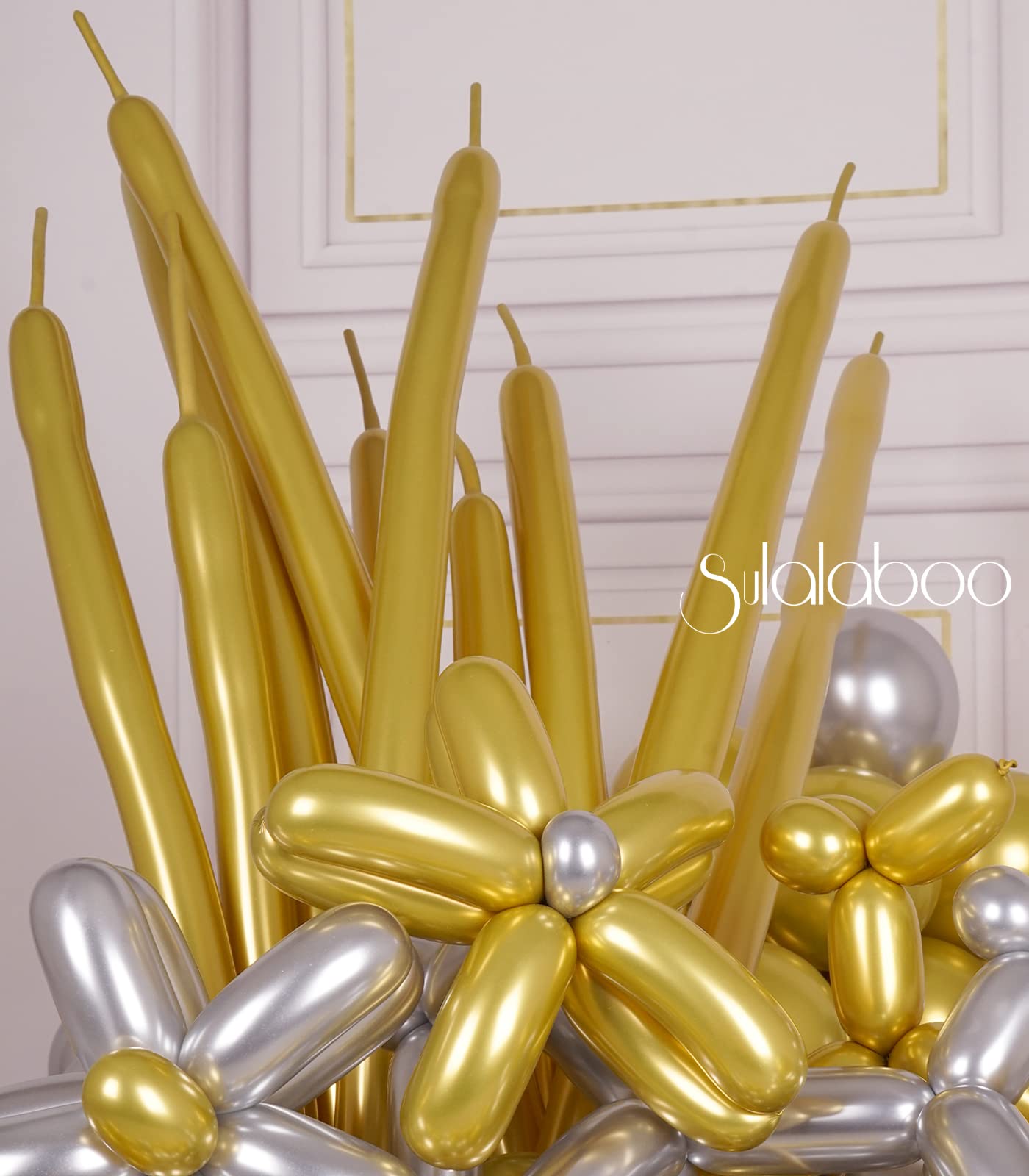 SULALABOO 260 Balloons Gold Metallic 80PCS Latex Long Shiny Balloon to Twisting Flowers Animals for Birthday Party Anniversary Wedding or Other Party Events and Festivals DIY