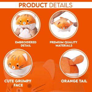 Orange Cat Plush Pillow 16”- Premium Grumpy Cat Stuffed Animals Plush Cat Pillow - Cat Body Pillow Fat Cat Plushies for Girls and Boys - Long Cat Plush Cute Plushies Kawaii Stuff Cat Toys for Kids