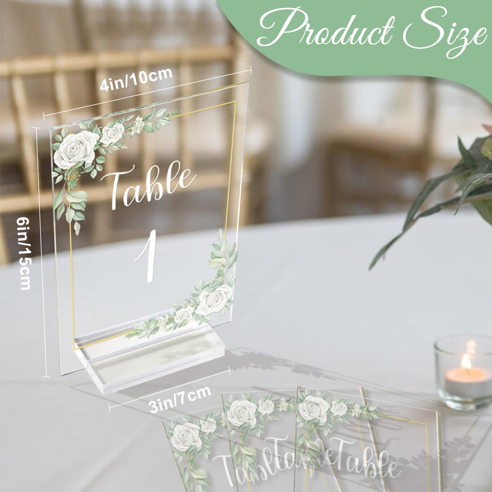 OurWarm White Rose Acrylic Wedding Table Numbers 1-20, 4x6 Inch Printed Calligraphy Table Number with Stands, Clear Table Number Signs and Holders, Perfect for Wedding Reception Anniversary Event